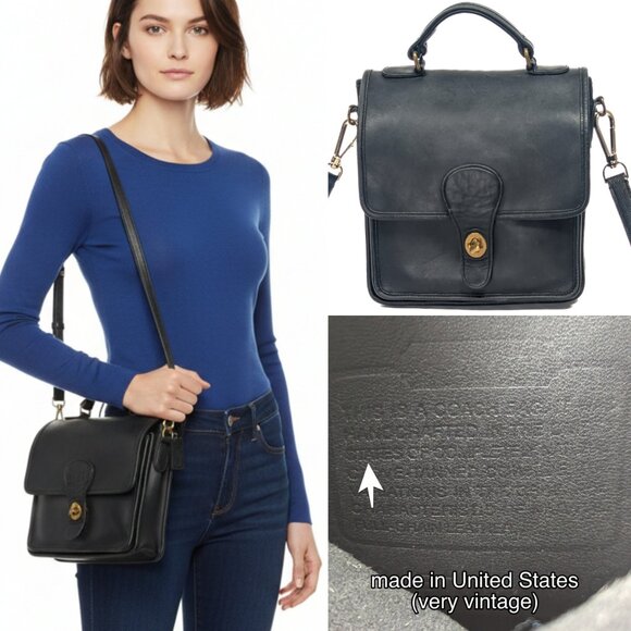 COACH USA Vintage Station Shoulder Bag Black Leather - Picture 2 of 15